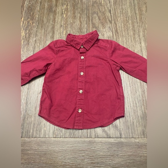 Lot of 2 Boy Button Down Long Sleeve Dress Shirts Red Gray Old Navy Cherokee 18M - Picture 2 of 7